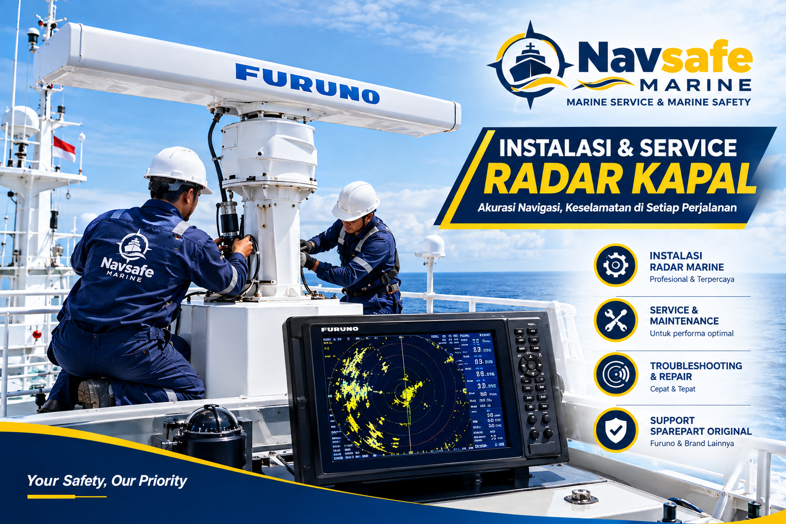Teknisi service radar kapal dan perangkat navigasi elektronik
